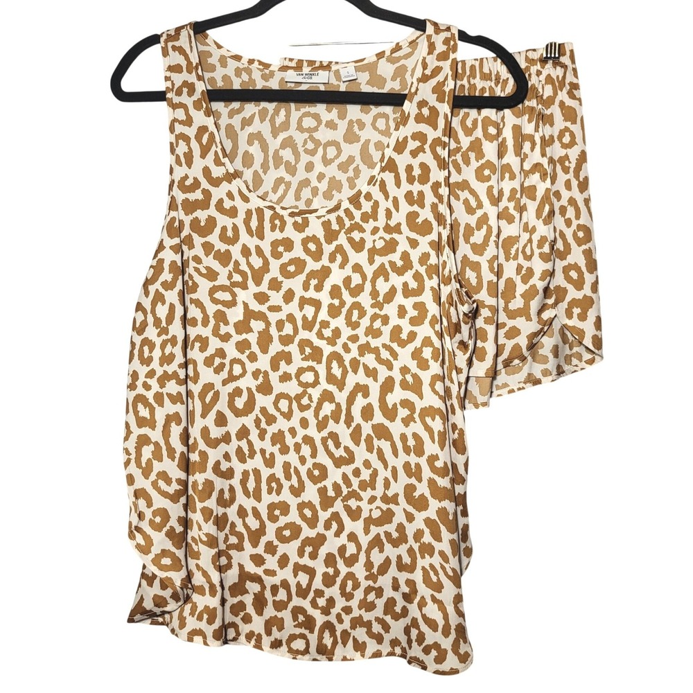 Van Winkle & Co Womens Leopard Print 2 Piece Lounge Set Tank Top Sm/Shorts Med